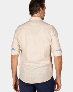 Linnen beige overhemd met lange mouw