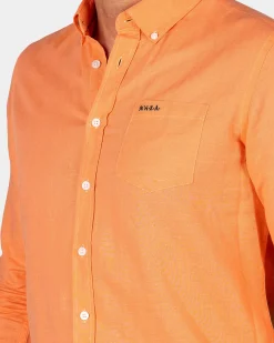 Linnen oranje overhemd met lange mouw