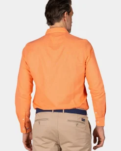 Linnen oranje overhemd met lange mouw