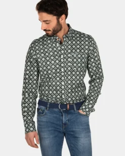Linnen overhemd met bloemenprint - Bright Sky