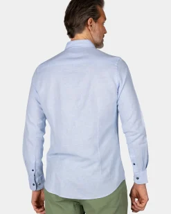 Linnen pastelblauw overhemd met lange mouw