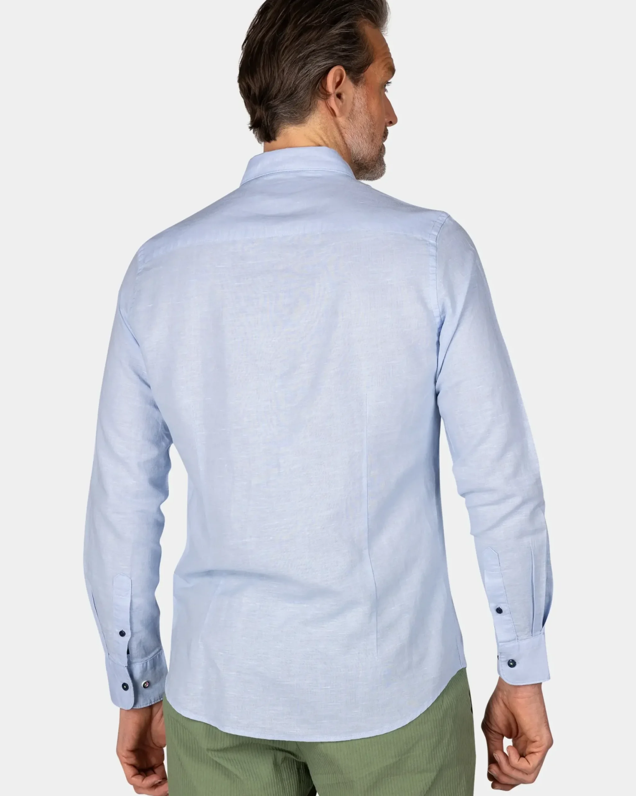 Linnen pastelblauw overhemd met lange mouw