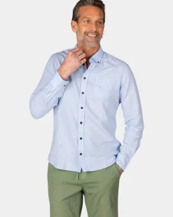 Linnen pastelblauw overhemd met lange mouw