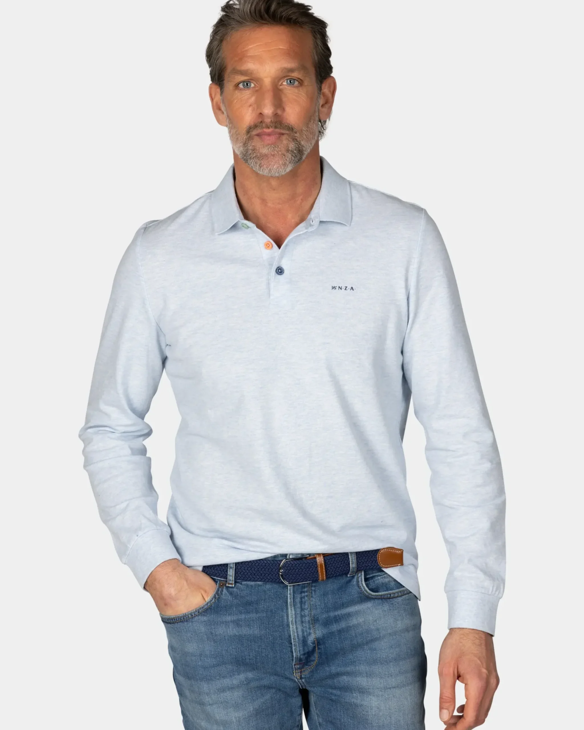 Longsleeve katoenen blauwe polo