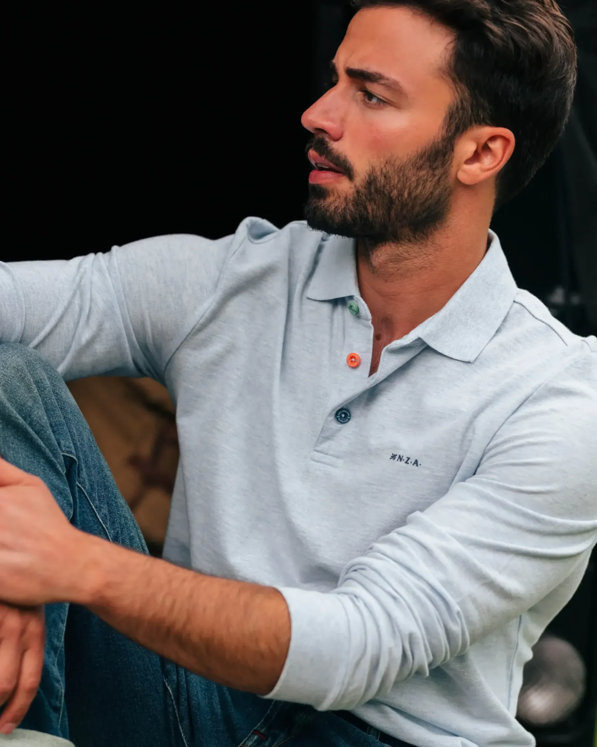 Longsleeve katoenen blauwe polo