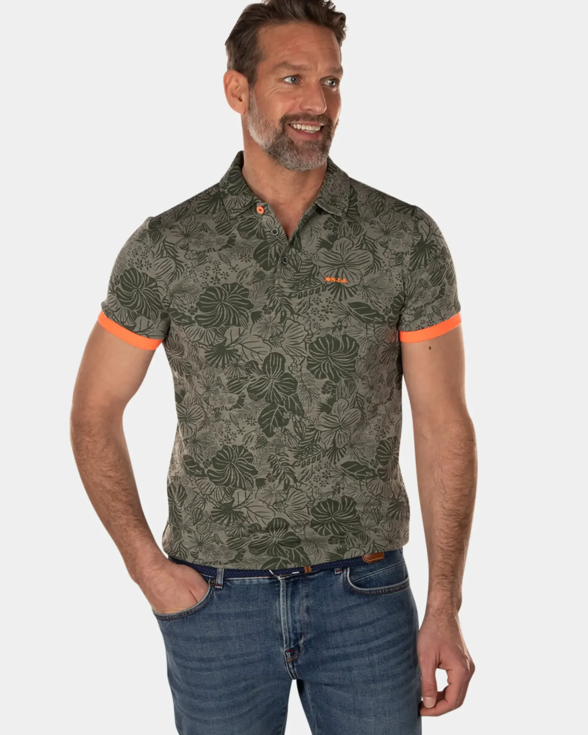 Lyocell bloemenprint polo - High Summer Army