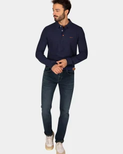 Navy katoenen polo met lange mouw - Autumn Navy