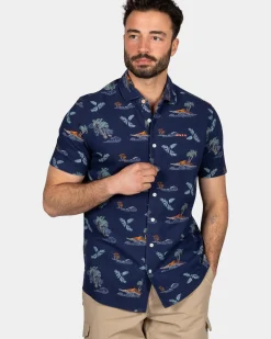 Navy overhemd met zomerse print - Ocean Navy