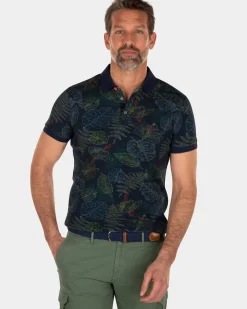 Navy polo met blader print - Key Navy