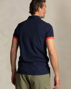 Navy polo met bladprint