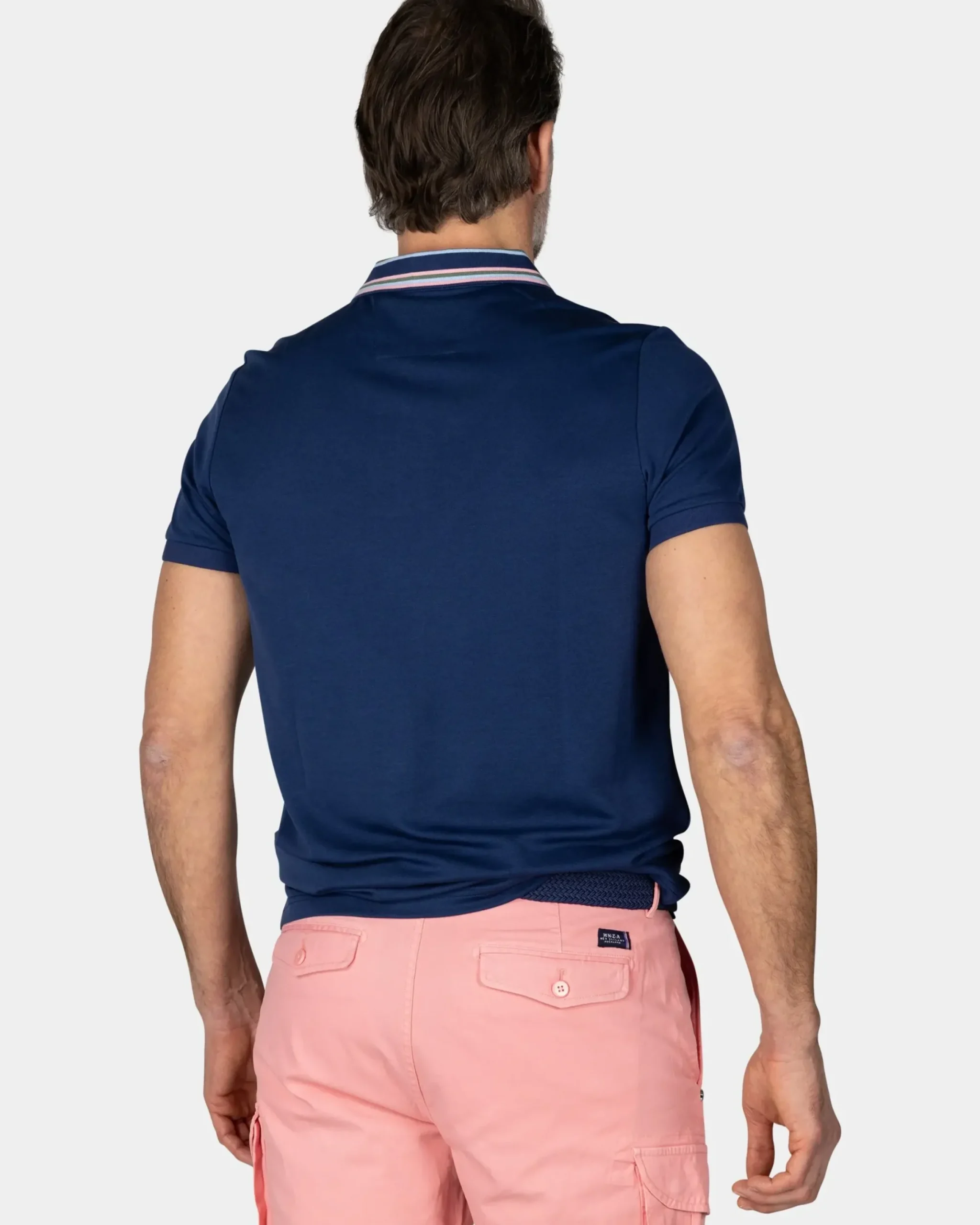 Navy polo met gestreepte kraag