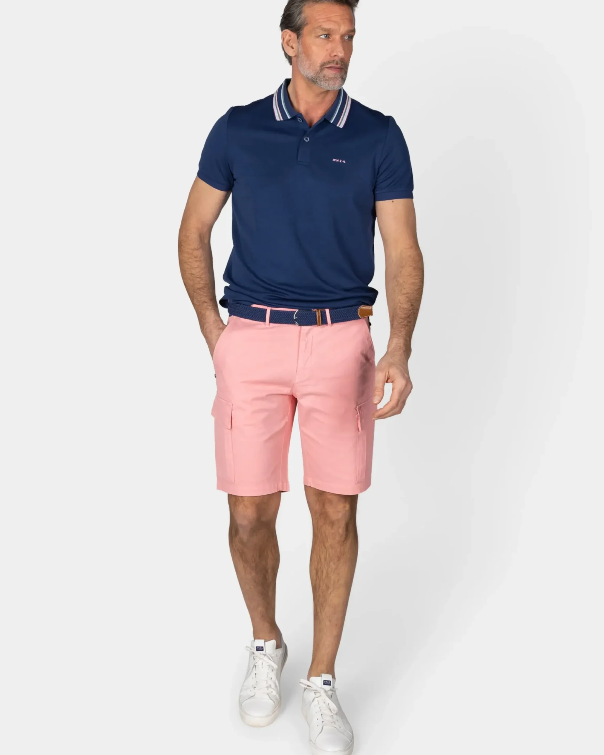 Navy polo met gestreepte kraag