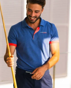 Navy polo met oranje details