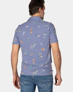 Navy poloshirt met bladprint