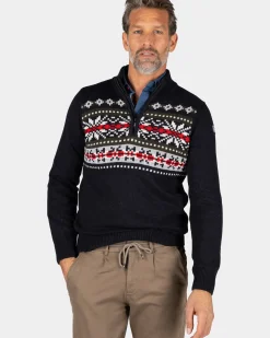 Navy pullover met gebreide print - Winter Navy