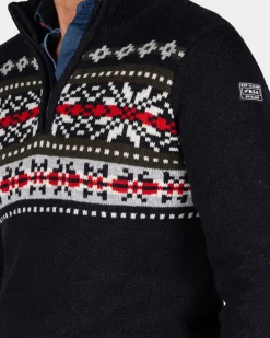 Navy pullover met gebreide print - Winter Navy