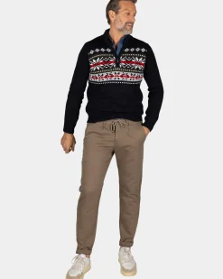 Navy pullover met gebreide print - Winter Navy