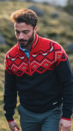 Navy trui met rode print - Reef Red