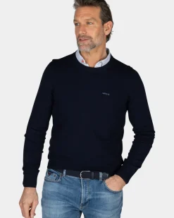 Navy trui met ronde hals