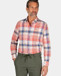 Oranje en blauw geruit overhemd