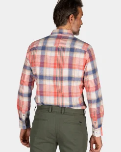 Oranje en blauw geruit overhemd