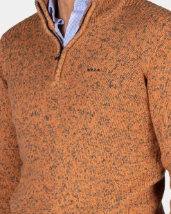 Oranje gebreide trui met halve rits - Almond Orange
