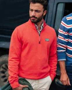 Oranje sweater met halve rits