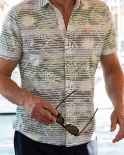 Overhemd met korte mouwen en bloemenprint legergroen - High Summer Army