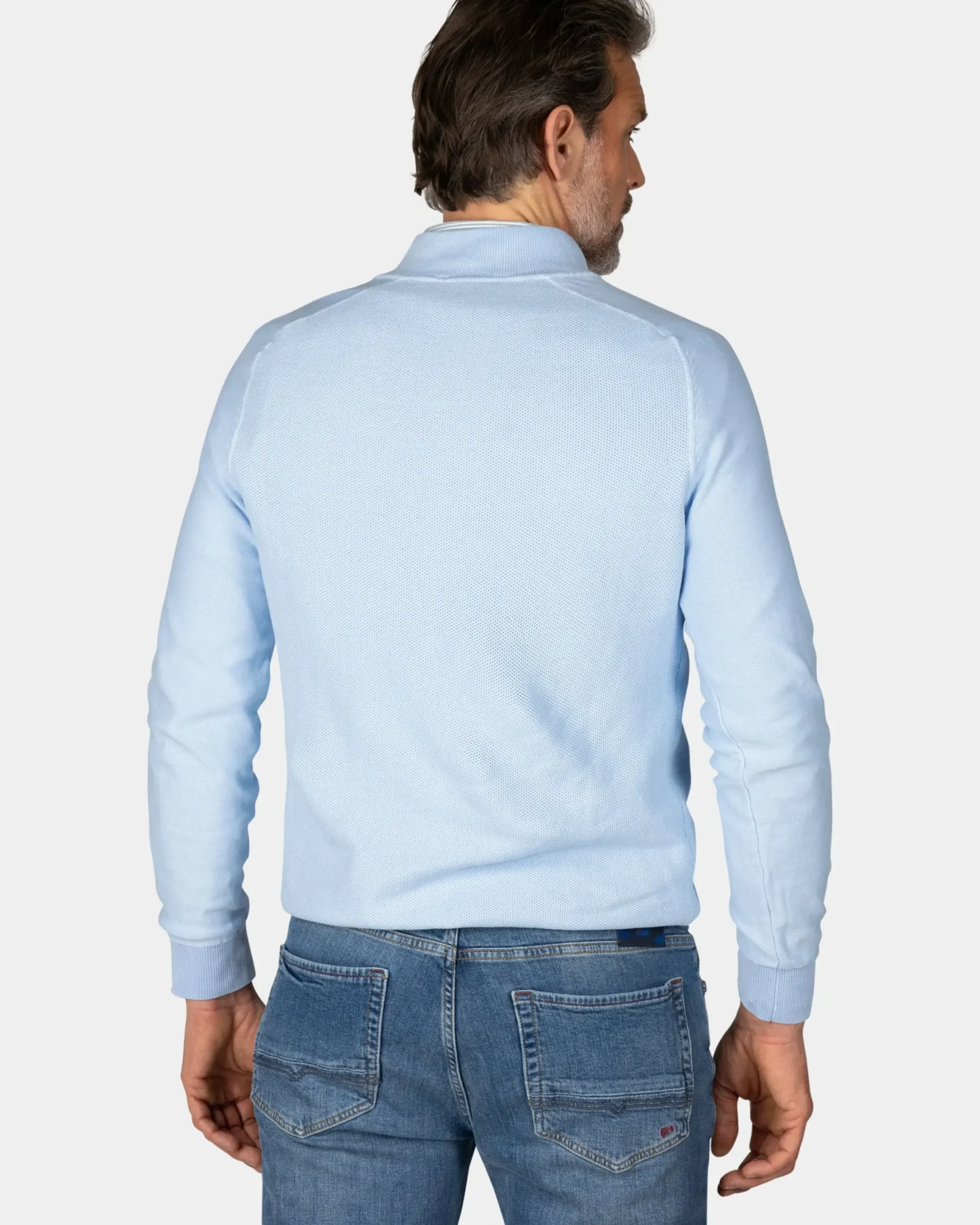 Pastelblauwe basis pullover met halve rits