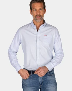 Pastelblauw effen katoenen overhemd