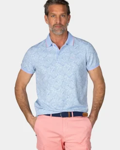 Pastelblauwe polo met bladprint
