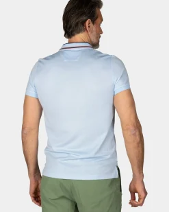 Pastelblauwe polo met gestreepte kraag