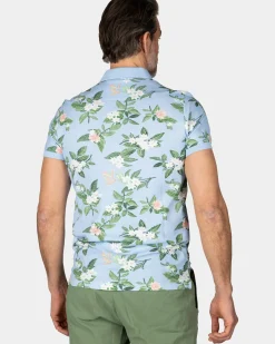 Pastelblauwe polo met grote bloemenprint