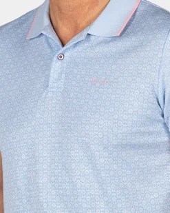 Pastelblauwe polo met roze details