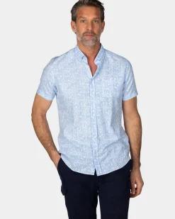 Pastelblauw overhemd met witte print