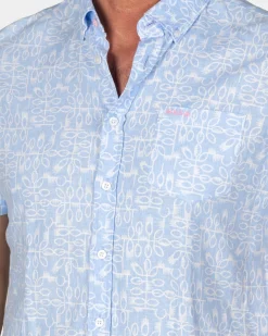 Pastelblauw overhemd met witte print