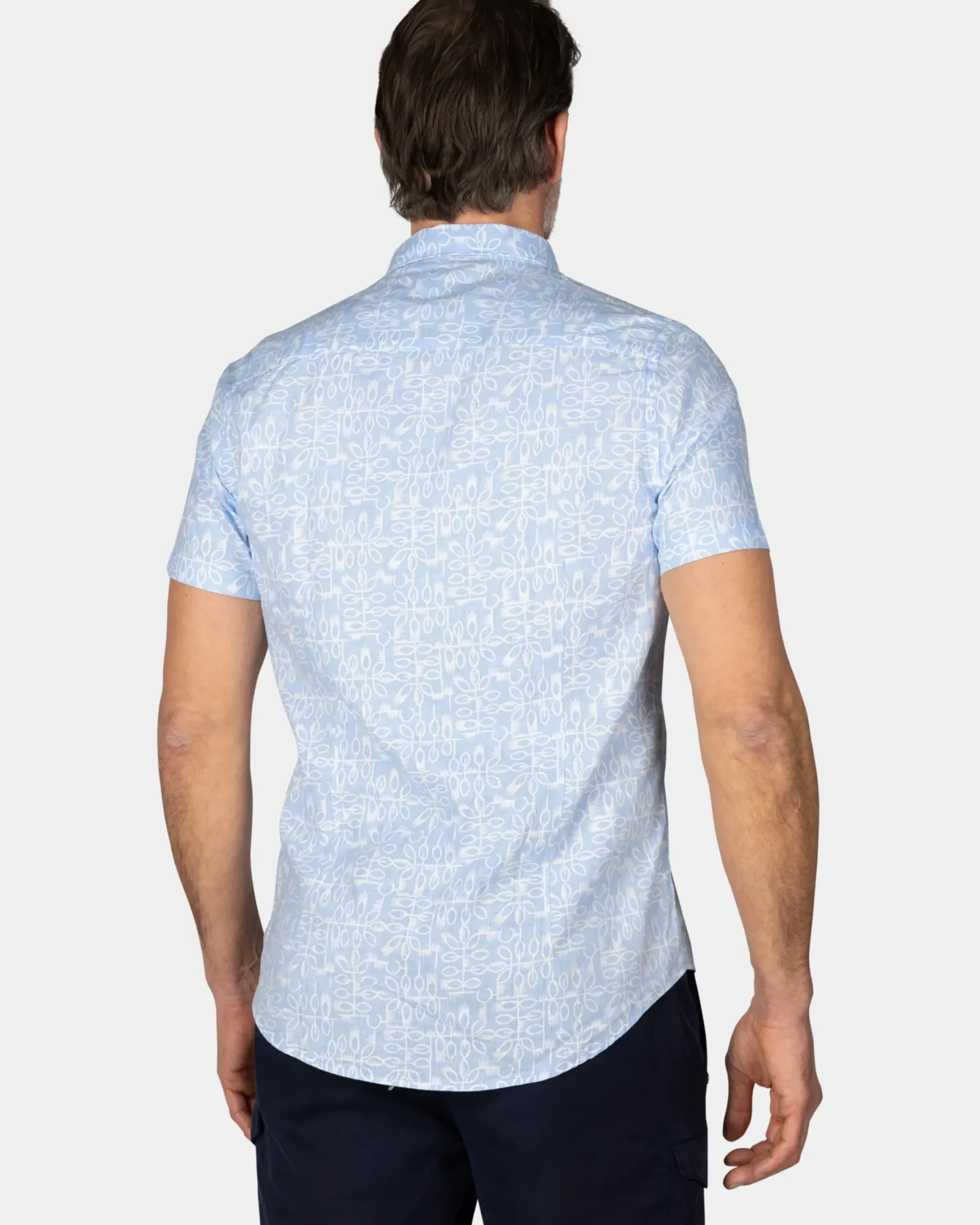 Pastelblauw overhemd met witte print
