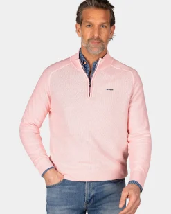 Pastelroze basis pullover met halve rits