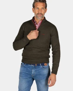Pullover met halve rits in donkergroen - Gravel Green