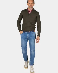 Pullover met halve rits in donkergroen - Gravel Green