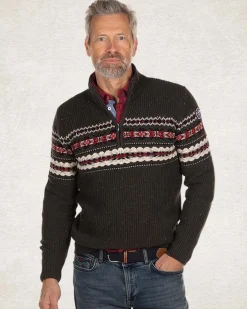 Pullover met halve rits van katoen en wol - Smoked Green