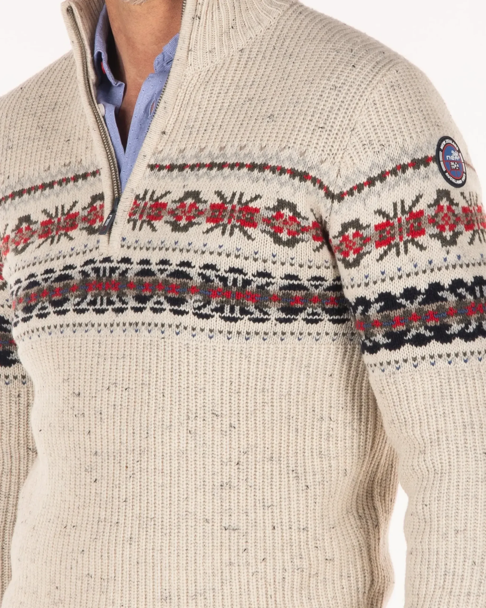 Pullover met halve rits van katoen en wol - Milky Ecru