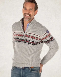 Pullover met halve rits van katoen en wol - Grey Melange