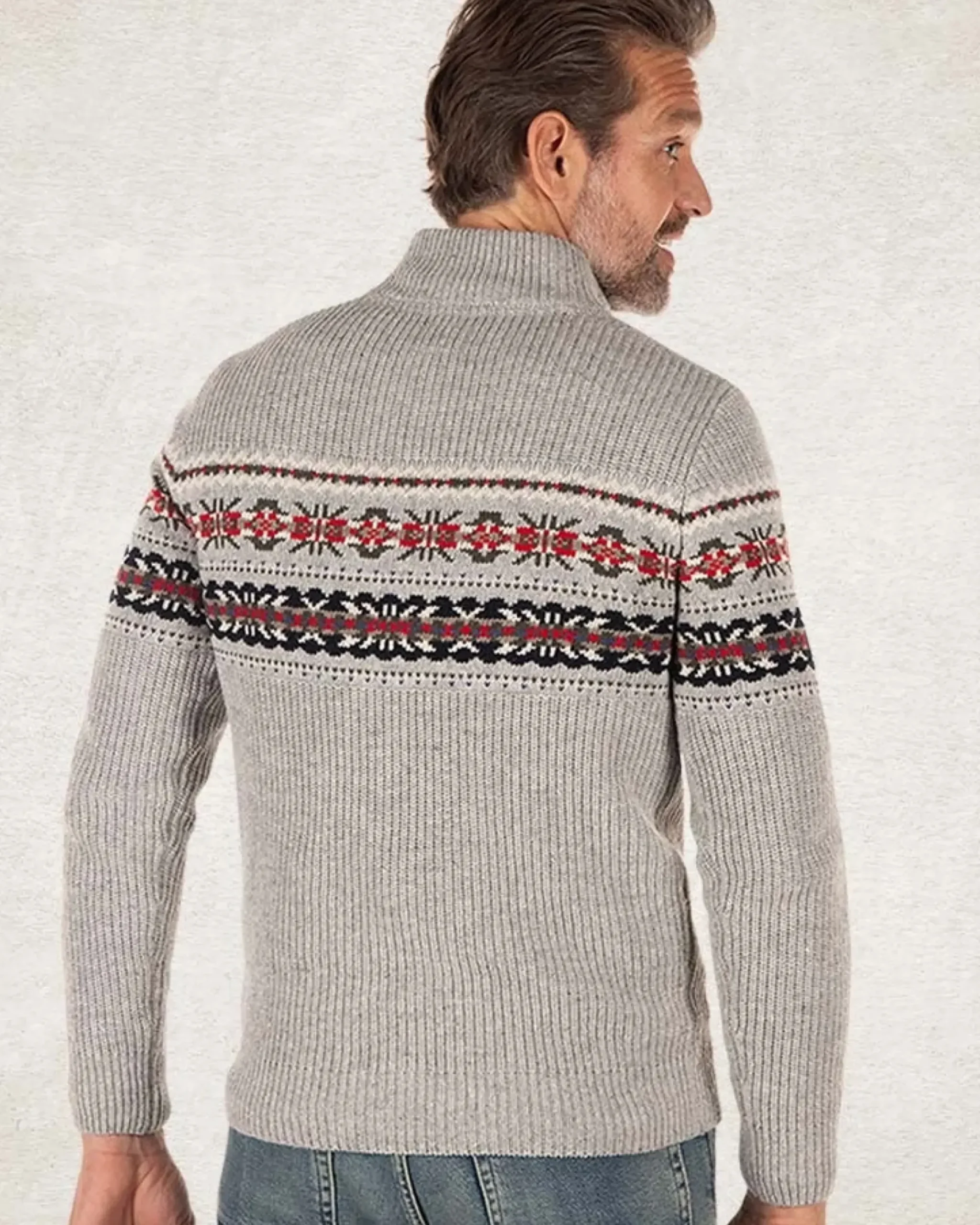 Pullover met halve rits van katoen en wol - Grey Melange