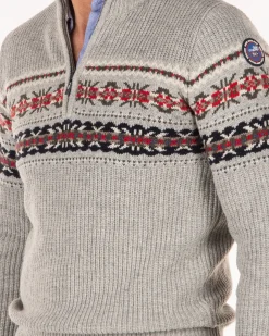 Pullover met halve rits van katoen en wol - Grey Melange