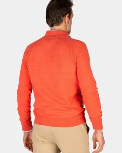 Rode katoenen pullover met halve rits - Red Orange
