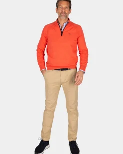 Rode katoenen pullover met halve rits - Red Orange