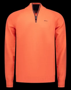 Rode katoenen pullover met halve rits - Red Orange