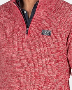 Rode katoenen trui met halve rits - Reed Red