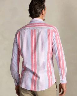 Rood met blauw gestreept linnen overhemd